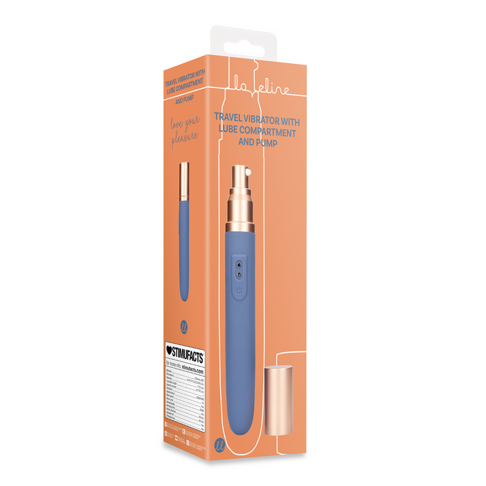 Travel Vibrator With Lube Compartment And Pump Blue Horizon